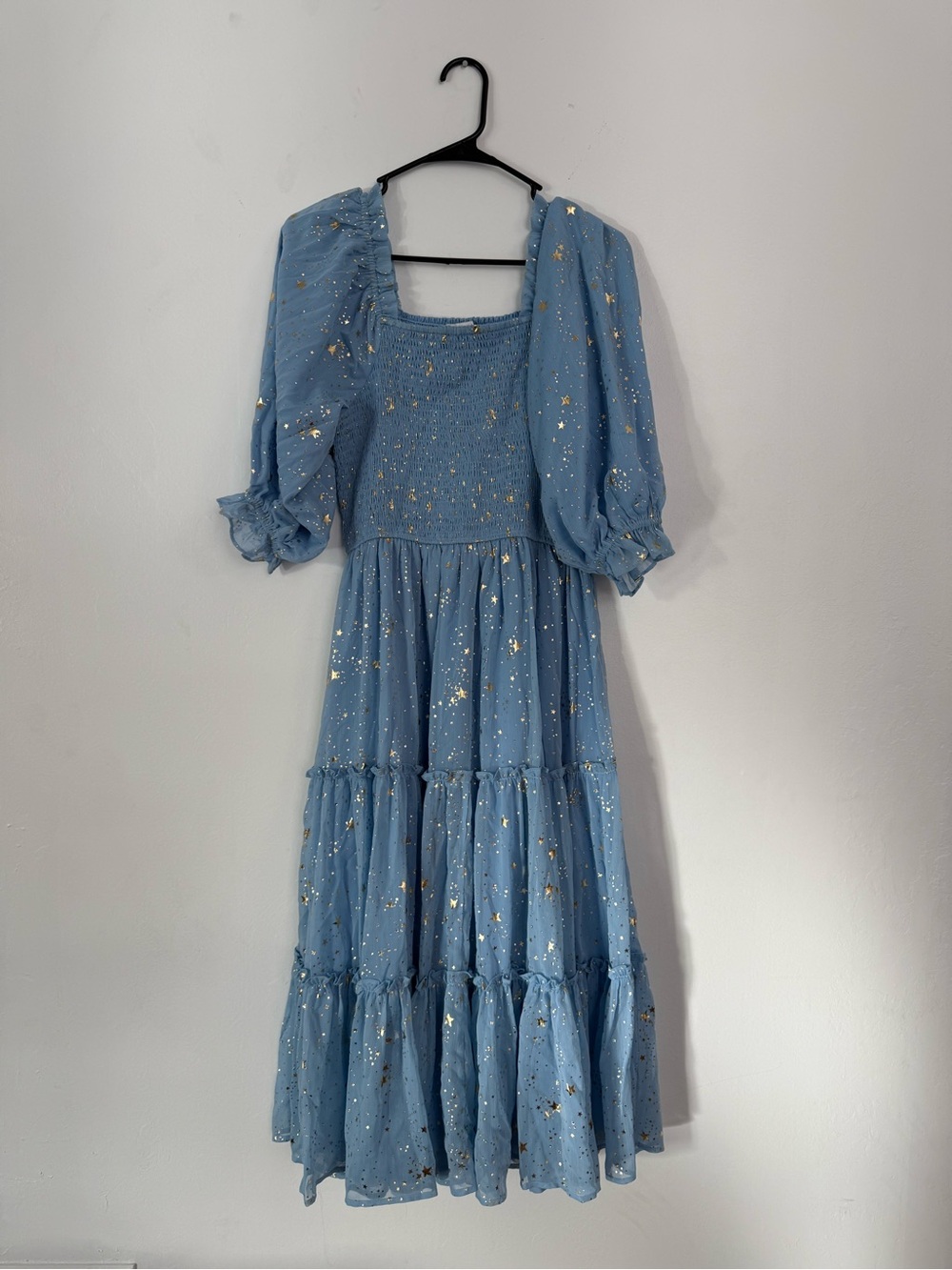 Ivy City Co Blue Maxi Dress with Gold Star Accents